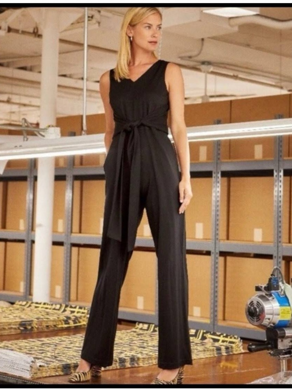 J. McLaughlin | Raye Black V-Neck Tie-Waist Jumpsuit